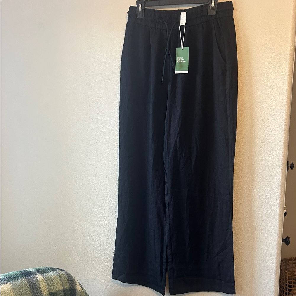 HALARA Black Wide Leg Women's Linen like Pants Size M Tall NWT - Picture 7 of 11